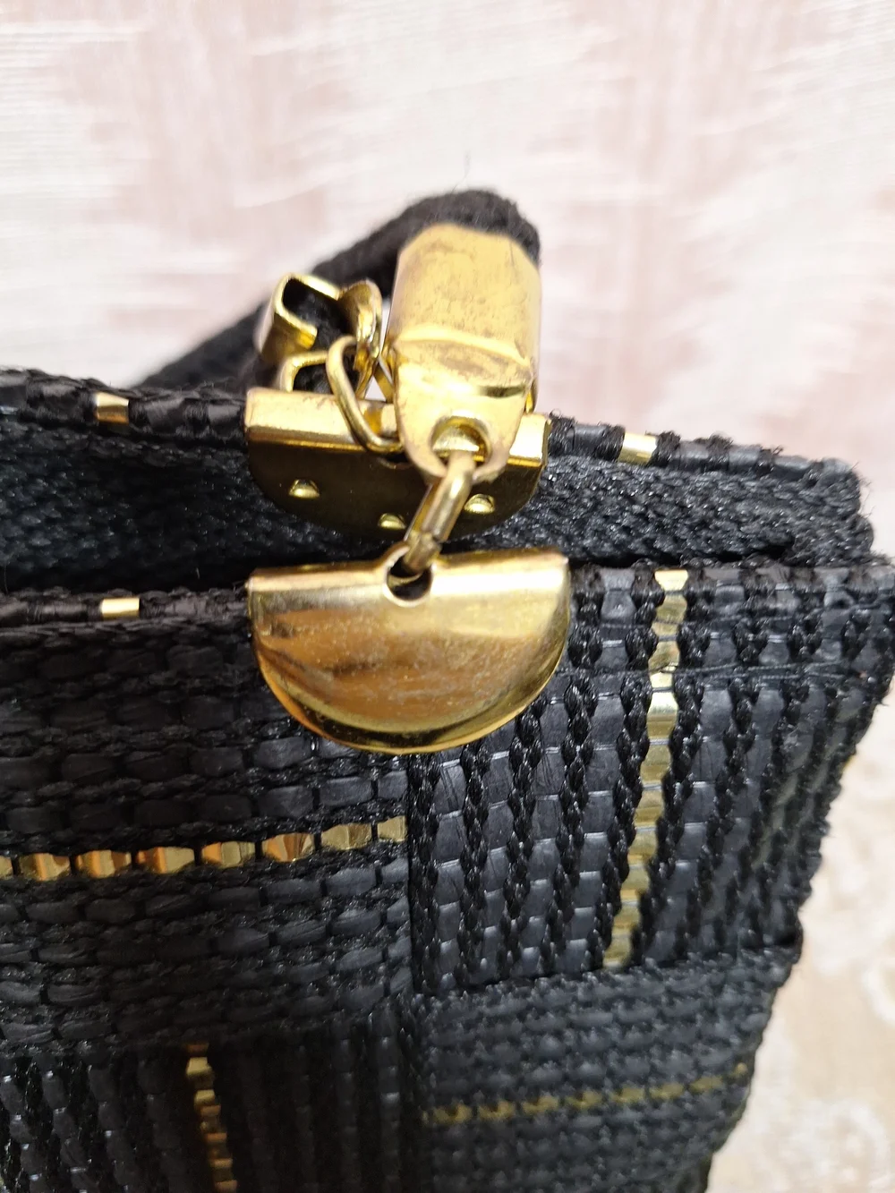Woven Black Shoulder Bag with Gold Trim
